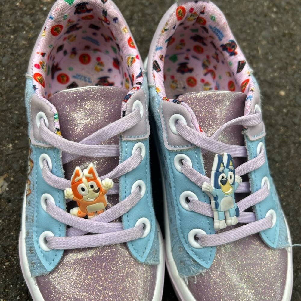 Bluey Purple and Blue Sparkly Sneakers with Charms Kids 11
